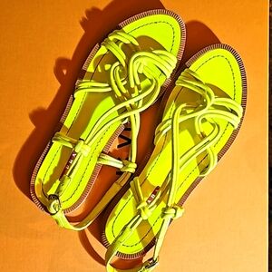 Prada Sandals, leather, neon yellow